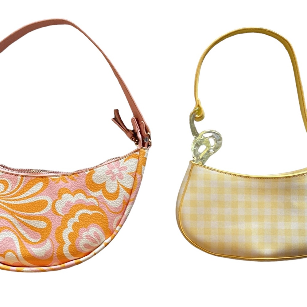 Lot of Purses Bags Yellow & White Clutch Wristlet Floral Flower Child Print